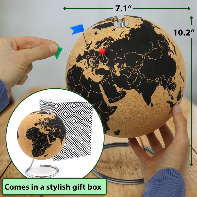 Vaudagio Beautiful Cork Globe with 102 Different Push Pins -