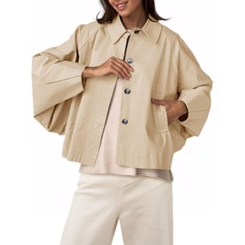 Cicy Bell Womens Oversized Cropped Trench Coats Batwing Sleeve Trendy Casual Jackets Button Up Outerwear