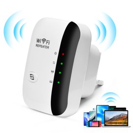 WLAN Amplifier, WLAN Repeater 300 Mbit/s 2.4 GHz, Extension of Range, Amplifier Compatible with All WLAN Devices, 802.11N/B/G, WPA2 Security, Easy Installation, 50 m Cover