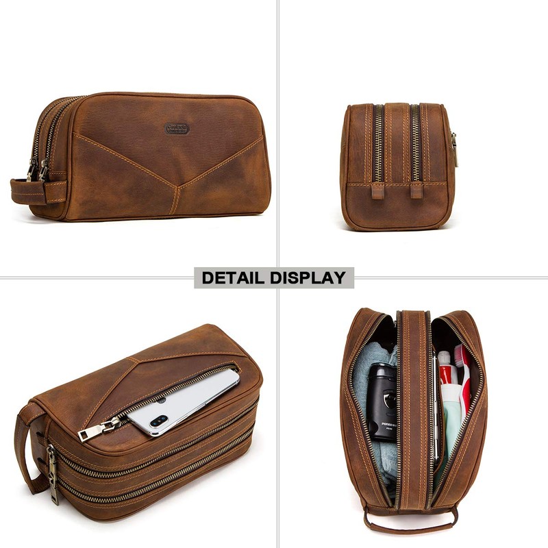 Contacts Crazy Horse Cow Leather Zip Dopp Kit Travel Toiletry