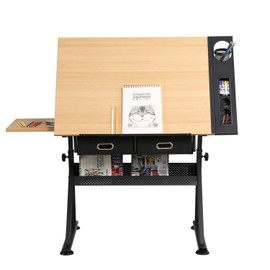 DlandHome Adjustable Drafting Table Craft Table Drawing Desk Hobby Table Writing Desk Studio Desk with Drawers, Angle Adjustable Top,UT-DT1027