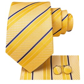 Dubulle Mens Paisley Striped Tie and Handkerchief Cufflinks Tie Set for Men Wedding Business Formal,Lemon Yellow