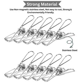 Cloth Pins, 30 Pack All-Metal Stainless Steel Clips, Extra-Large, No Rust, Strong Grip, Wide Open for Clothes, Snack Bags, Heavy Wind Use, Strong Cloths pin (2.7 Inches)