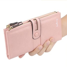 YUEcthynous Women's Large Wallet, Soft Synthetic Leather Purse, Women's Small and in Purse in Very Beautiful Colours with Many Compartments, pink, Contemporary