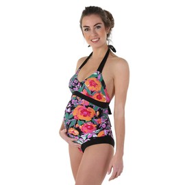 Petit Amour Women's Cameron D/E and F/G Cup Decorative Pearls Maternity Tankini, multi-coloured