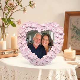 Hodao 4x4 Inch Heart Shaped Photo Frame - 3D Floral Decor Design Picture Frame for Home Decor, Wedding, Valentine’s Day & Photo Display (pink- Heart Shaped)