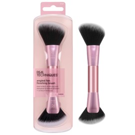 Real Techniques Schräger Fächerpinsel, doppelseitiges Make-up-Tool für Rouge, Bronzer & Kontur, 2-in-1 Pinsel für Flüssig-, Creme- & Puderprodukte, vegan, tierversuchsfrei, reisefreundlich, 1 Stück