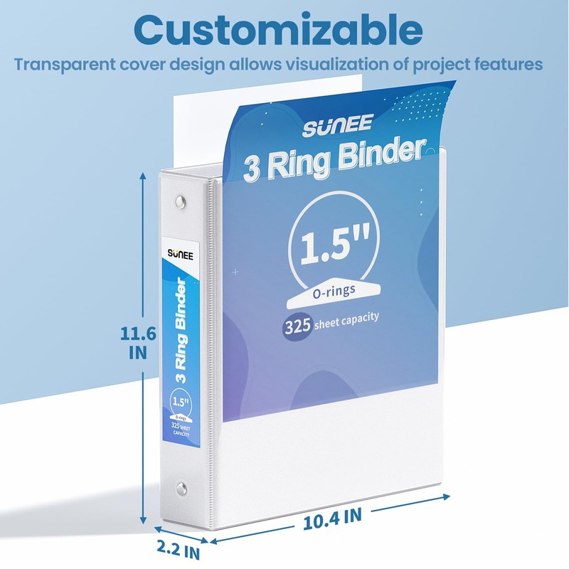 SUNEE 3 Ring Binder 1.5 Inch 2 Pack, Clear View