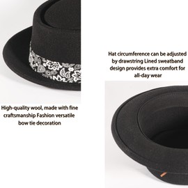 Women's Pork Pie Hat Black Porkpie Hats Wool Breaking Bad Hat Felt Fedora Hats Bowler Hat for Men/Women Church Derby Cap…