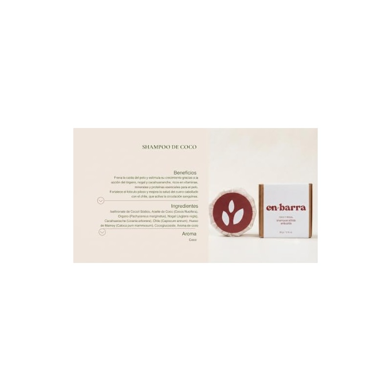 Shampoo Sólido Anticaída Aroma Coco Nogal Cacahuananche Vegano Sulfatos Parabenos