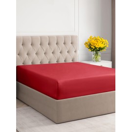 Twin Size Fitted Bed Sheet - Hotel Luxury Single Fitted Sheet Only - Fits Mattress Up to 16 - Extra Soft, Wrinkle Free, Breathable & Cooling Sheet- Bottom Fitted Sheet - Red Single Fitted Sheet Only