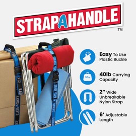6' Carry Strap with Handle | 2-Pack | Adjustable Belt | Easy, Safe, Secure, Lifting, Moving, Carrying Heavy Boxes, Groceries | Best Luggage Strap (Strap-A-Handle 2 Pack - 6ft. Length, 40lb. Capacity)