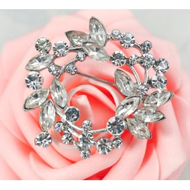 Gyn&Joy Clear Crystal Rhinestone Floral Wreath Pin Brooch BZ005, Metal, crystal rhinestone