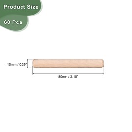 sourcing map 60 Pcs Wooden Dowel Pins 10x80mm(0.39x3.15) Fluted Beveled Ends Wood Dowel Pegs Dried Hardwood for Woodworking Furniture Shelf