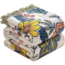 STASOPTK Boho Cotton Throw Blanket - Ultra-Soft Rustic Quilt for Bed, Home Decor & Travel - Large 90"x98" Muslin Blanket - All-Season Lightweight Bedspread & Throw for Women & Moms