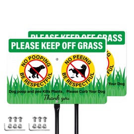 Anobell 2 Pack Please Keep Off Grass Sign with Stakes 8" x 12" Aluminum No Pee or Poop Dog Signs Keep Dogs Off Lawn Sign for Yard Lawn Garden Outdoor