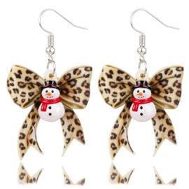 Christmas Earrings for Women Christmas Leopard Bow Earrings Christmas Stocking Stuffers Snowman Festival Holiday Accessories Xmas Stuff Jewelry Gifts