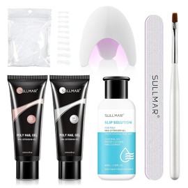 SULLMAR Poly Nail Gel Kit 15ml/0.5fl.oz Nail Extension Gel Nail Kit Clear and Nude Poly Nail Gel Colors Poly Nail Extension Gel with Slip Solution Nail Dryer for Beginner(Clear&Nude)