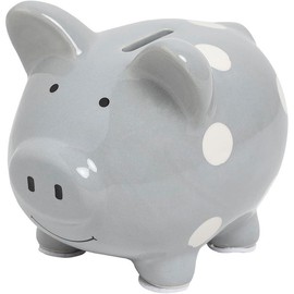 Mini Floral Piggy Bank, Ceramic Money Bank for Kids, Ideal Newborn Keepsake, Toddler Gift, Cute Baby Girl Nursery Decor, Flower Design Decorative Felt - Colour: Mini Gray Polka Dot Piggy Bank