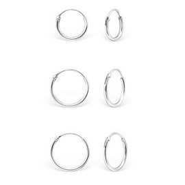 DTPsilver Women's Small Creole Earrings - 3 Pairs of Earrings 925 Sterling Silver or Rose Gold Plated - Helix / Tragus / Cartilage - Thickness 1.5 mm - Diameter 8, 10, 12 mm, Silver, Sterling silver
