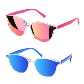 Sumato Sunglasses Womens, Cat Eye Pink Sunglasses for Women with Mirrored Trendy Lens UV400 Blocking, Pink+blue, Medium to Large