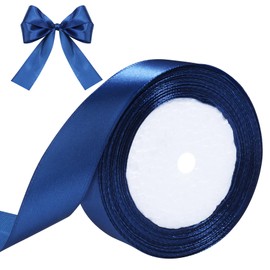 Hiswan Navy Blue Ribbon for Gift Wrapping, 1 inch Polyester Satin Hair Ribbon for Flower Bouquet, Weeding Decoration, Baby Shower, Crafts Bows Fabric Christmas Ribbons 25 Yards