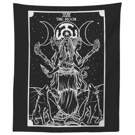 The Goddess Hecate Tarot Card Tapestry (Black & White) - Triple Moon Goddess of Witchcraft Hekate Wheel Pagan Witch Wall Hanging (80" x 68")