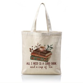 Book Canvas Totes, Reusable Cloth Cotton Tote Bags, Casual Cotton Tote Bag for Grocery, Shopping, Beach & Daily Use, Book Lover Gift, Tea Drinker Bag, All I Need is A Good Book and A Cup of Tea Bag