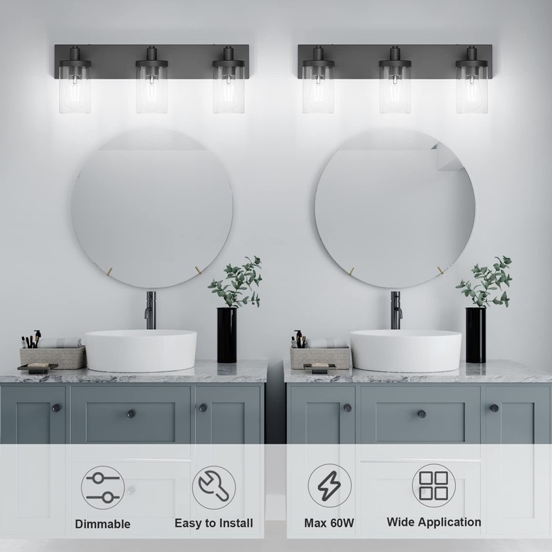 Aipsun Black Vanity Light for Bathroom 3 Light Farmhouse Bathroom