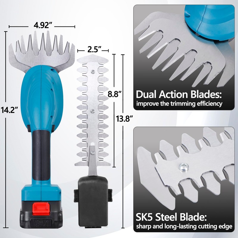 Hedge Trimmer Cordless with Battery and Charger 21V Electric Brush