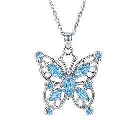Molioaki 925 Sterling Silver Birthstone Butterfly Necklace for Women, Dainty Blue Gemstone Butterfly Pendant, Fine Jewelry for Birthday & Mothers Day (Style 3)