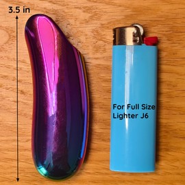 Metal Curve Lighter Case for BIC Full Size Lighter J6, Heavy Ergonomics Lighter Holder Cover Rainbow Color (Purple)