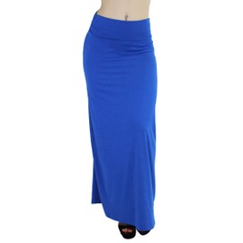 tobeinstyle Mujer Plus Size Cintura Ancha Side Shirring largo falda, Azul, Mediano