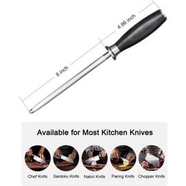 TUO Honing Rod, Knife Sharpening Rod 8 Inch, High Carbon German Steel Knife Sharpener with Ergonomic Pakkawood Handle, Premium Honing Steel for Kitchen Knives Blade Maintenance, Black Hawk Series