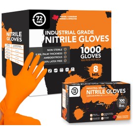 72HRS Industrial Grade Nitrile Gloves - Mechanic, Auto, Rubber, Disposable, Orange Shop Gloves (1000 Pieces, XL, 8 Mil)