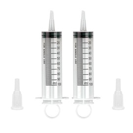 ABMRO 2 Pack 100ml Sterile Syringes for Labs, Garden Watering, Animal Feeding, Measuring, Refilling, Medication Dispensing (PLA/ABS/PE Plastic)