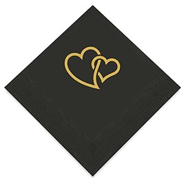 Weddingstar 3-Ply Gold Foil Cocktail Napkins Red - Linked Double Hearts