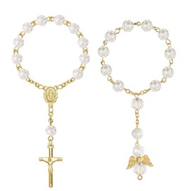 UEIOAVL Car Interior Mirrors, 2 Stück Auto-Rückspiegel-Rosenkranz-Kreuz-Anhänger Flügel-Anhänger Perle Auto-Hängezubehör Auto-Innendekoration für Männer und Frauen (Gold)