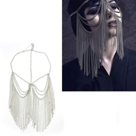 Maxtonser Elegant Metal Mask Dance Face Chain Jewelry Gothic Punk Tassels Headwear Chain Mask for Party Prom