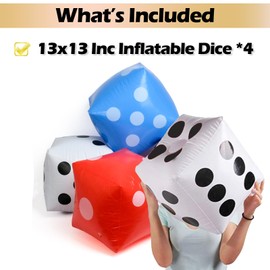 Inflatable Dice 13 Inch Jumbo 4-Piece Multicolor Novelty Giant Blow up Large Inflatable Big Dice for Party Game Pool Party Board Game Christmas Party New Year eve Party Birthday Party