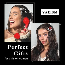 YAEISM 10PCS Red Hair Clips Small Dangle Silver Hair Clips Metal 9 Shapes Goth Cross Clip Snap Punk Y2K Hair Accessories for Women Girls