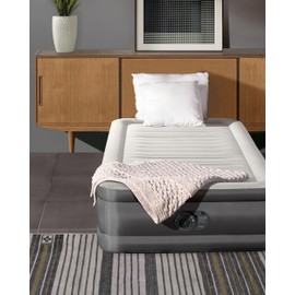 Intex 64021E TruAire Luxury Air Mattress: Fiber-Tech – Built-in Electric Pump – Multizone Support System – 13in Bed Height – Twin Size