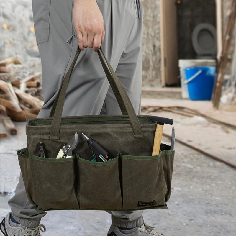 Kamiditer Tool Bag with Metal Frame, Waxed Canvas Wide Open