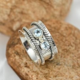 JEWELSTREZORO Blautopas Edelstein Spinnerring 925 Sterling Silber Spinner Männer & Frauen Meditationsring Alle Größen Handarbeit Jewerly TSR146L_50 (15.9)