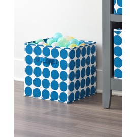 iDesign Dot Fabric Storage Cube Bin, Medium Basket Container with Dual Side Handles for Closet, Bedroom, Toys, Nursery - Blue