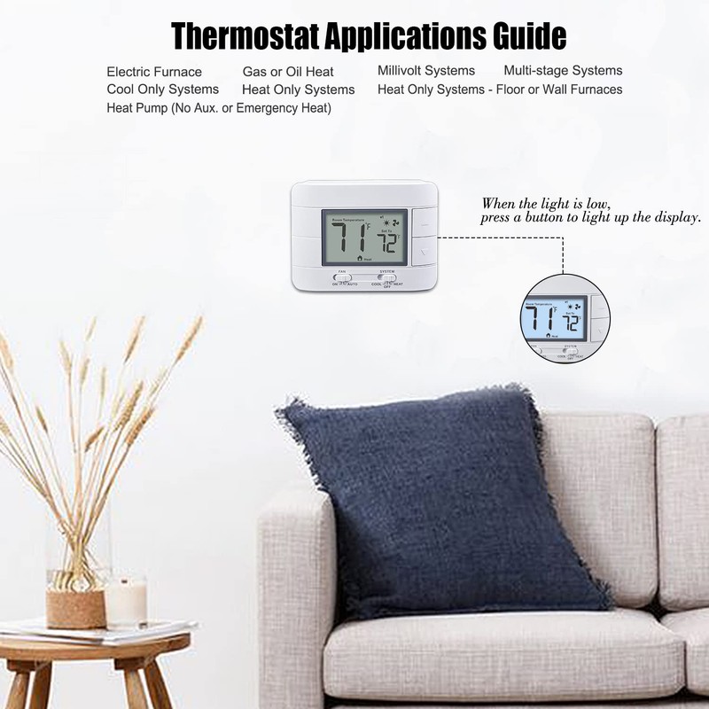 Aowel Non Programmable Thermostat for Home 2 Heat 2 Cool