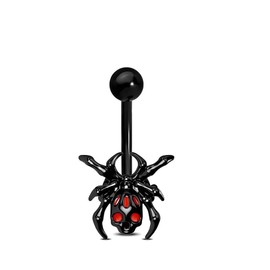 Niaspi 14G Black Spider Belly Button Ring for Women Girls Stainless Steel Red Black Creative Spider Animal Belly Navel Rings Summer Holiday Bikini Accessries Belly Curved Barbell Bananabell Jewellery
