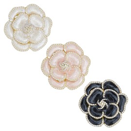 SUPERFINDINGS Pack of 3 Camellia Enamel Pine with Pearl for Women Elegant Camellia Brooches Bouquet Lapel Pins for Women Coat Handbag Accessories Wedding Party, Alloy and rhinestone