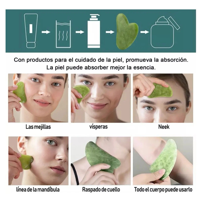Rodillo Masaje Facial De Jade Gua Sha Rejuvenece Kit