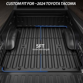 OEDRO Truck Bed Mat Fit for 2024 Toyota Tacoma 5FT, TPE All Weather 2024 Tacoma 5FT Heavy Duty Pickup Bed Liner Accessories, Black